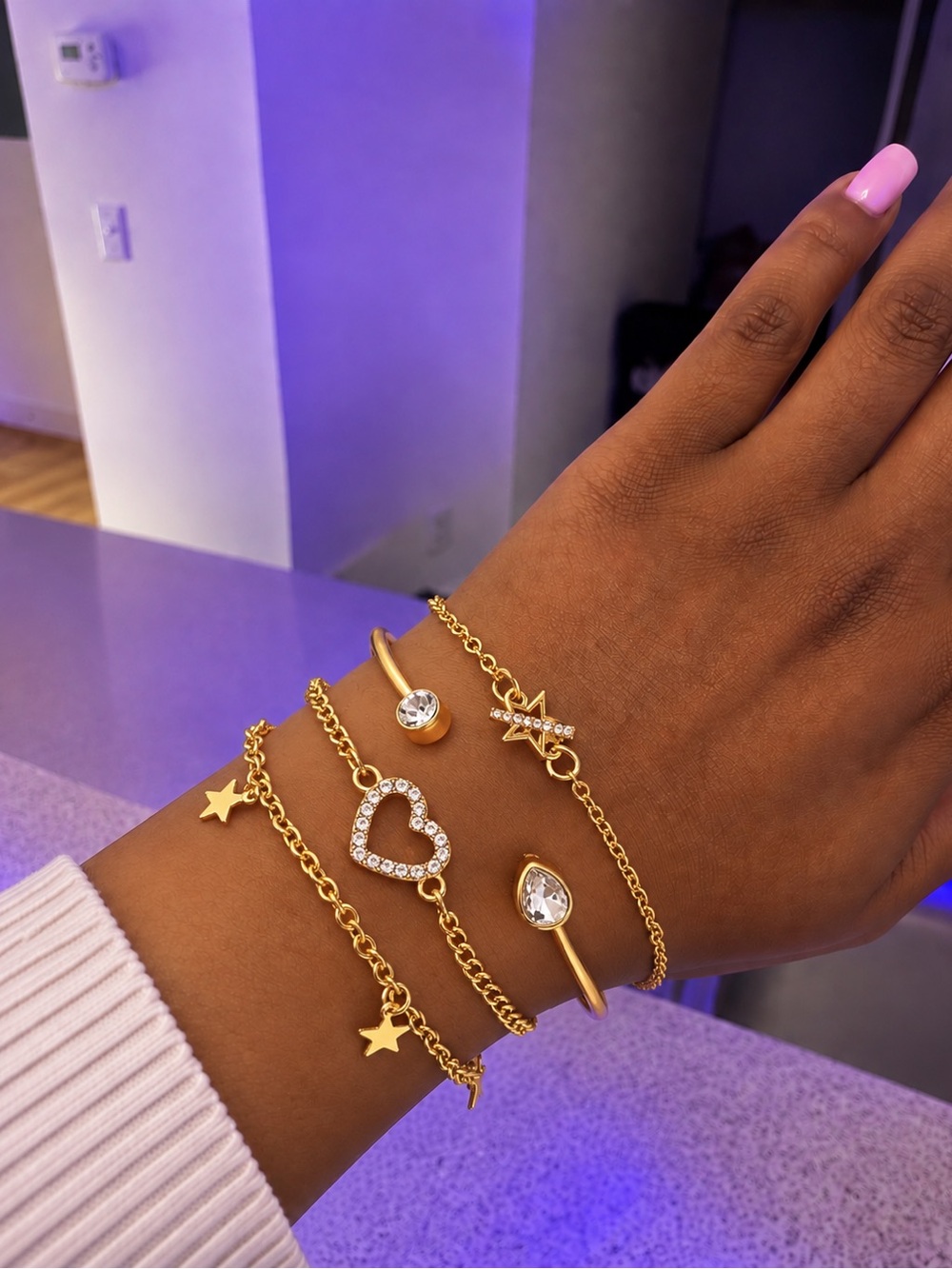 Gold-Tone Crystal Heart & Star Bracelet Set - Women Jewelry